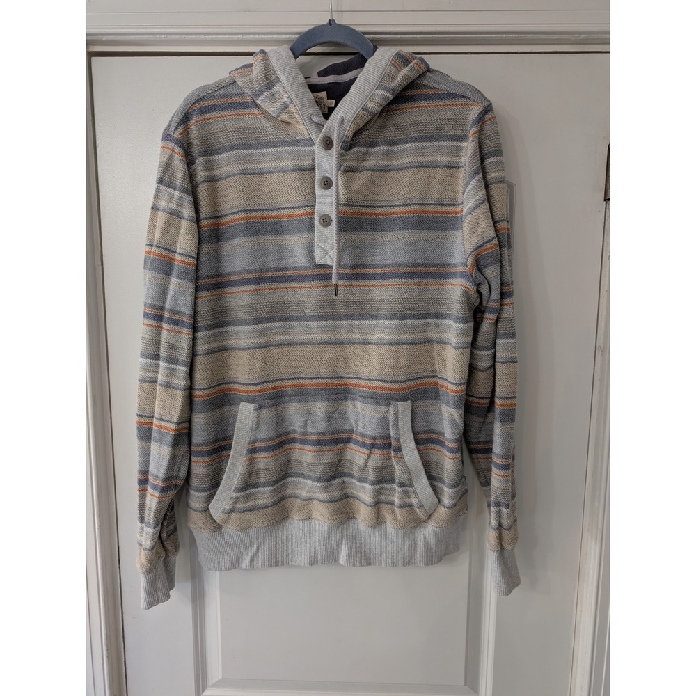 Faherty Brand Mens Cove Sweater Striped Henley Hoodie Grey Cotton large